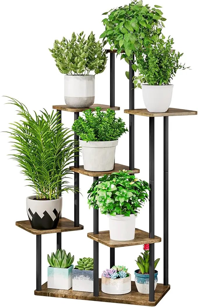 AZERPIAN Plant Stand 7 Tier Indoor Metal Flower Shelf for Multiple Plants Corner Tall Flower Holders for Patio Garden Living Room Balcony Bedroom, Black (7 Tier-Black) by GreenHaven Gardens