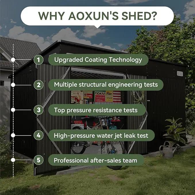 Aoxun 12' x 7.3' Shed 441 CU.FT Outdoor Waterproof Storage Shed with Triple Lockable Door Garden Metal Tool Shed for Outside (Black) by GreenHaven Gardens