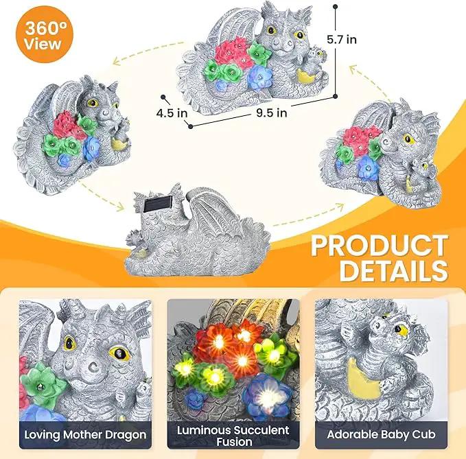 GIGALUMI Solar Garden Statues Dragon Statue Figurine Lights for Outside, Garden Decor Yard Decorations Outdoor for Mom, Women Housewarming Birthday Gifts by GreenHaven Gardens