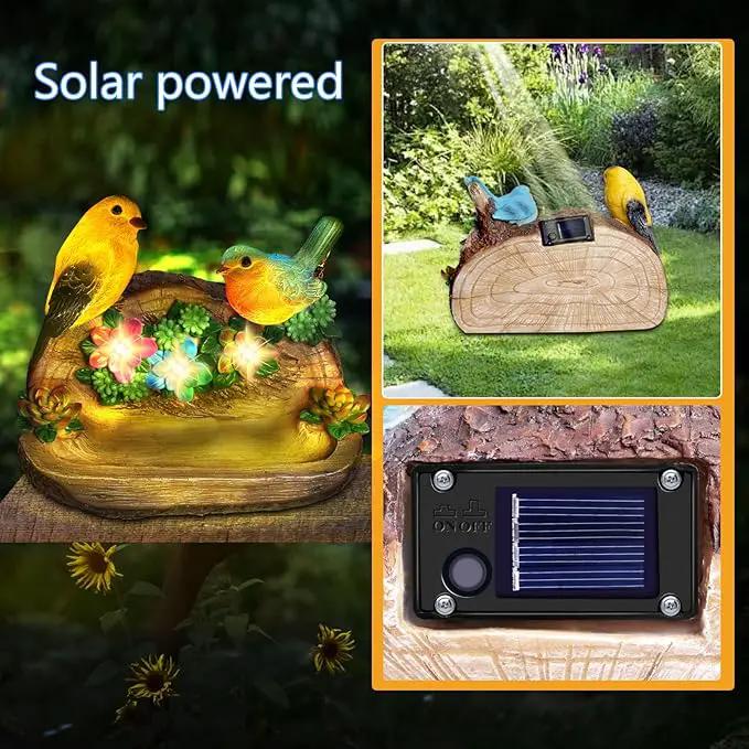 Gifts for Mom Solar LED Light Bird Statue Garden Art Decorations Balcony Bird Feeder Resin Stone Sculptures Women's Succulent Night Lights by GreenHaven Gardens