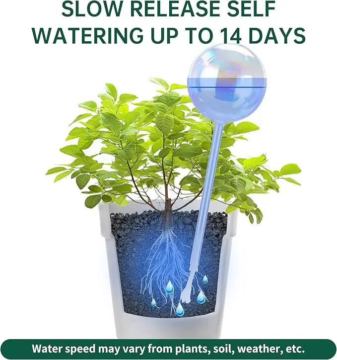 13 oz Up 2 Weeks Extra Large Plant Self Watering Globes, Light Iridescent Glass Water Bulbs for Indoor Plants, Vacation Watering System, Self-Watering Stakes, Automatic Plant Waterer, 2 Pack by GreenHaven Gardens