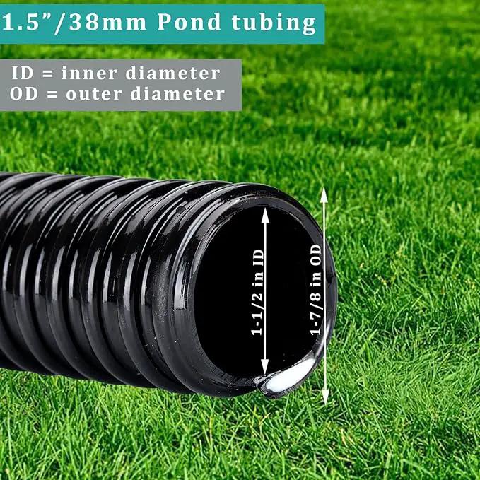Pond Tubing ID 1 1/2” × 10ft Black Corrugated Flexible Reinforced Waterfall Pond Tube Sump Pump Hose, Non-toxic & Kinkproof (10 ft, 1 .5" ID 38mm) by GreenHaven Gardens