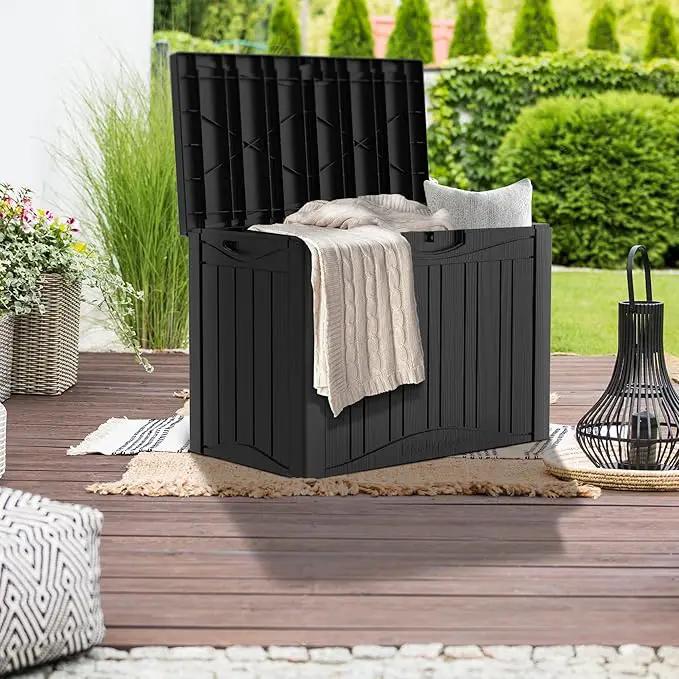 45 Gallon Waterproof Deck Storage Box - All-Weather Outside Storage Box with Lock, Outdoor Box Storage for Patio/Pool Accessories, UV-Resistant Resin, Matte Black by GreenHaven Gardens