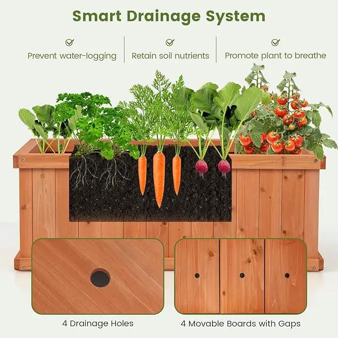 HAPPYGRILL Raised Garden Bed, Outdoor Elevated Flower Box w/ 4 Drainage Holes & Detachable Bottom Panels, Wood Planter Box for Vegetables Flowers Herbs & Fruits Growing, 31” x 14” x 12” by GreenHaven Gardens