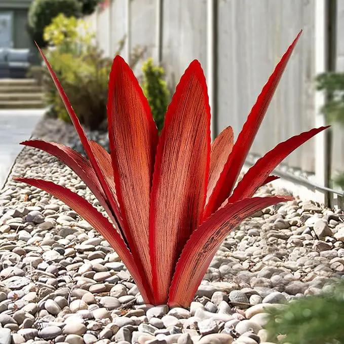 Enlarge Thickened Wind Resistant Metal Agave Garden Art Metal Plant Country Garden Sculpture Statue Outdoor Decoration Agave Metal Plant Courtyard Garden Lawn Ornament Gift (1, 12 Leaves red) by GreenHaven Gardens
