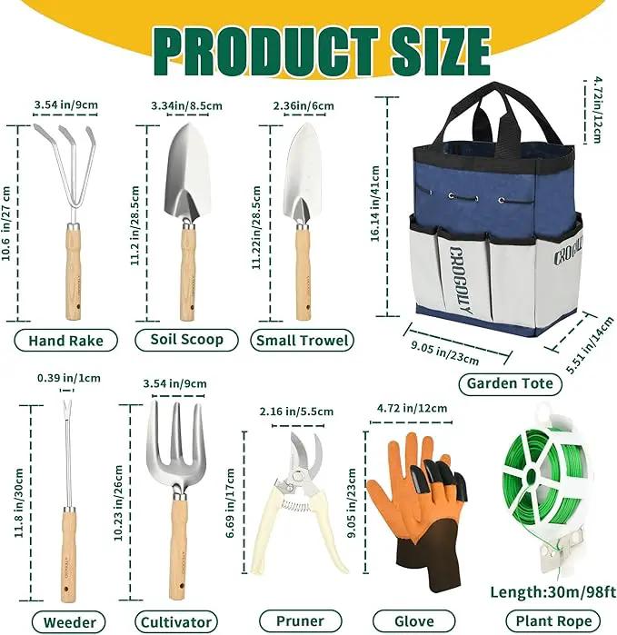 Garden Tool Set, 9-Piece Heavy Duty Outdoor Garden Tools with Ergonomic Handles, Storage Bag, Pruning Shears, Hand Rake and More, Perfect for Gardening Enthusiasts, Gardening Gifts for Women and Men by GreenHaven Gardens