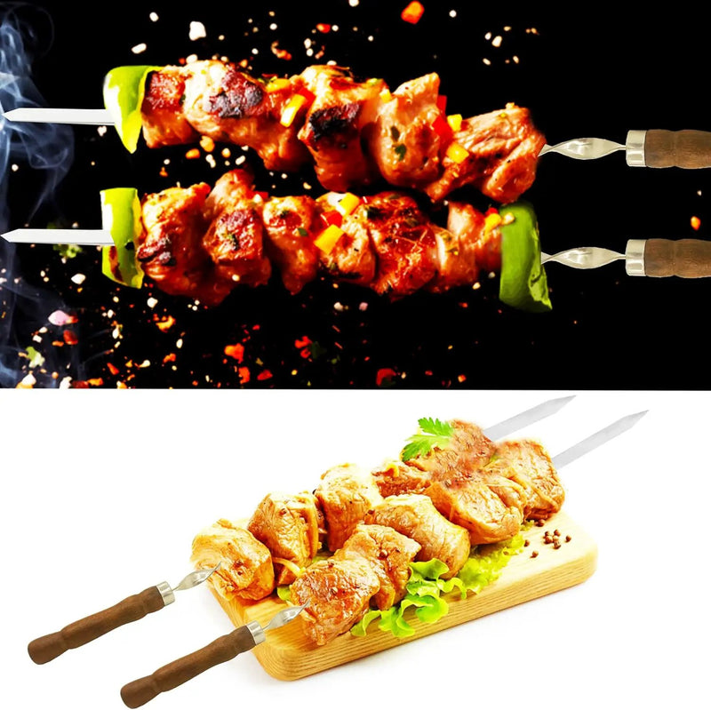 23.6 Inch Skewers for Kabobs 0.62 Inch Wide Kabob Skewer 8PCS Reusable Metal Skewers for Grilling Long Kebab Skewer Large Heavy Duty BBQ Sticks Stainless Steel Barbecue Sticks with Oak Handle by GreenHaven Gardens