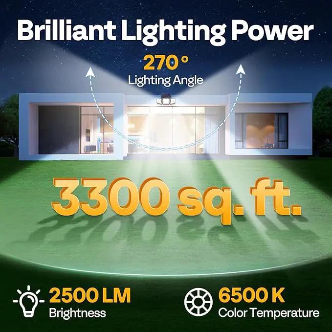 VIVOHOME Linkable Solar Flood Lights Outdoor, 2 Adjustable Motion Sensors Security Lights with 3 Heads, 2500LM, IP65 Waterproof, Solar Powered for Outside, Yard, Porch, Patio by GreenHaven Gardens