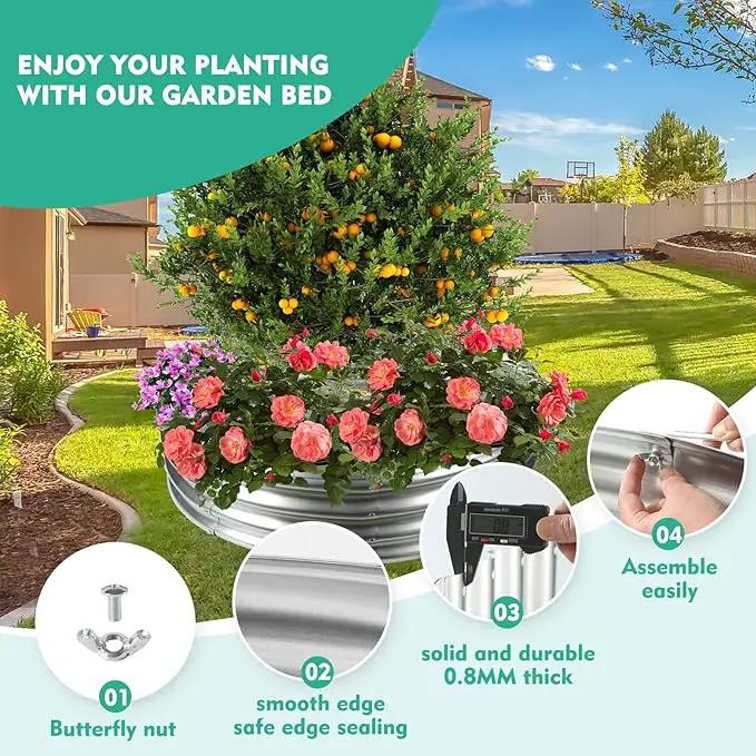 48 Inch Diameter Silver Galvanized Garden Raised Bed/Plant Box/Fire Pit Ring-0.8mm Thick,12 Inch Tall,Crimped Edge and Corner,No Sharpe,Perfect for Plantings (4FT Diameter, Round) by GreenHaven Gardens