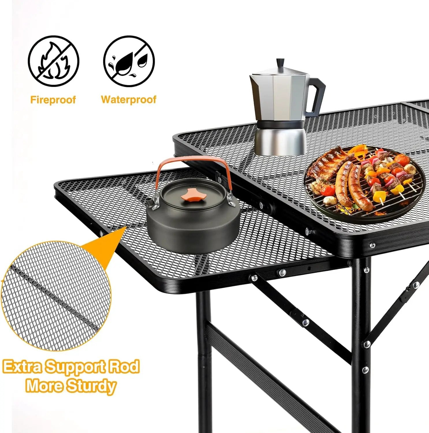 Grill Table Folding Table with 2 Wing Panels 3FT+1.4 FT with with 1×2/5 L Storage Bag Mesh Desktop 2 Height Adjustable Portable Grill for Outdoor Indoor Beach BBQ Picnic Travel RV Black by GreenHaven Gardens