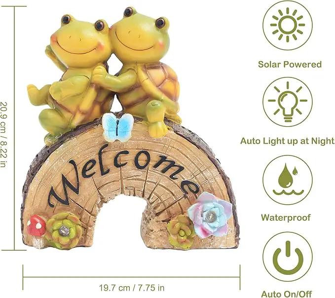 Attivolife Garden Statue Turtle Welcome Decor, Outdoor Solar Light Cute Succulent Frog Face Figurines LED, Patio Lawn Porch Yard Balcony Decor, Unique Housewarming Birthday Gift for Mom Women by GreenHaven Gardens