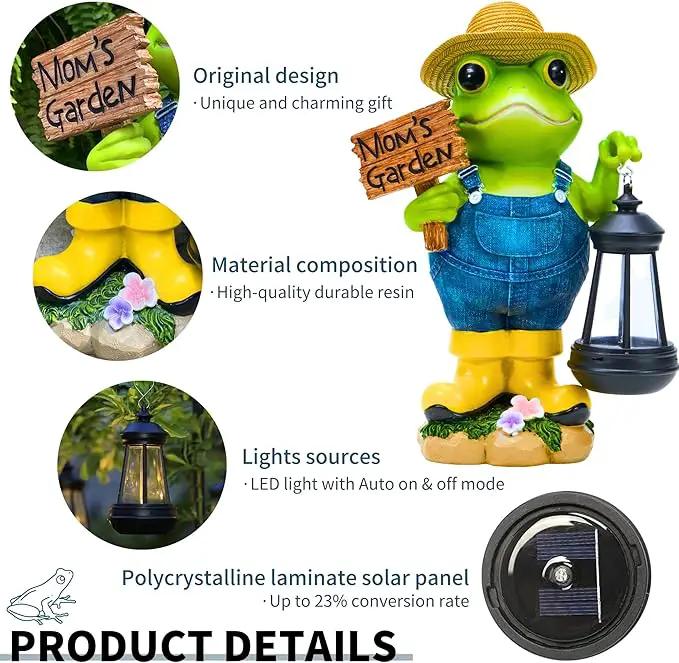 Frog Garden Decoration with Solar Lantern, Solar Frogs Statue Outdoor Decor Gift for Pathway Yard Lawn Patio - Frog Gift Sculptures for Women Mom Grandma, Mom's Garden by GreenHaven Gardens