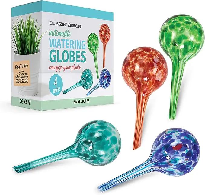 Blazin Indoor Plant Watering Globes | Automatic Self Water Bulbs | Aqua Water Globe | Decorative Hand-Blown Glass | 4pc Deluxe Set (4, Small) by GreenHaven Gardens