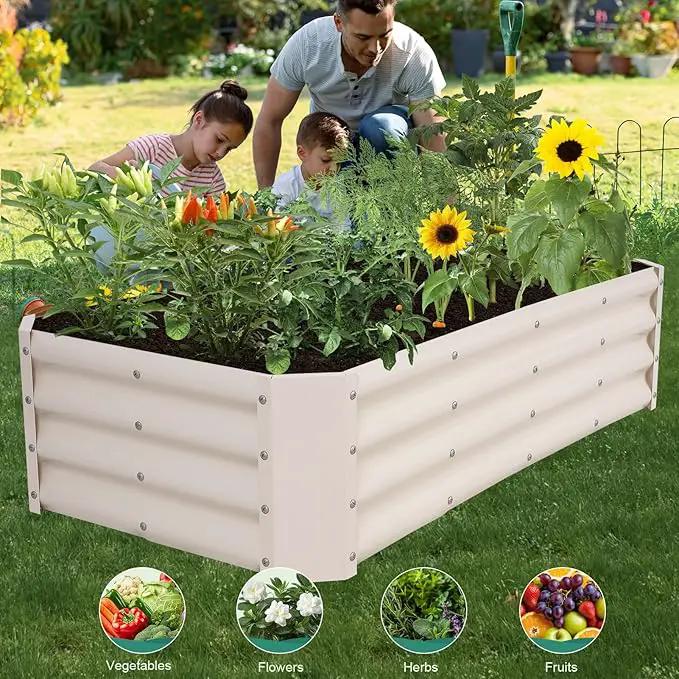 Galvanized Raised Garden Bed - 4x2x1ft Metal Garden Planter Box Outdoor | Steel Raised Bed Kit with Bracing Rods, Gloves for Gardening Vegetables Fruits and Flowers (White) by GreenHaven Gardens