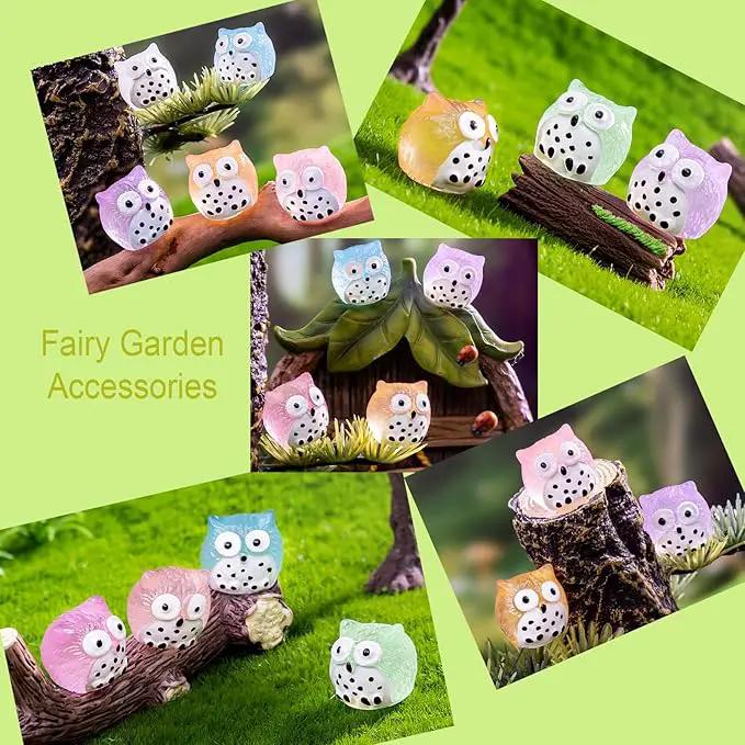 Luminous Mini Resin Animals 40 Pcs Tiny Resin Owls Glow in The Dark for Garden Miniatures Fairy Garden Accessories Plant Decorations and Car Accessories by GreenHaven Gardens