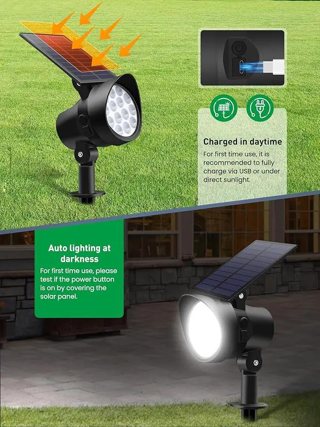 3CCT Solar Spot Lights Outdoor Dimmable, Solar Landscape Spotlights IP65 Waterproof, Dusk-to-Dawn Flag Pole Lights for Garden Yard Landscape Decorations, 4 Pack by GreenHaven Gardens