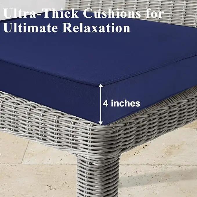 Outdoor Chair Cushions Set of 2 for Patio Furniture 22x22x4 Inch Waterproof Patio Chair Cushion 3 Year Color Fastness Square Elastic Foam Garden Sofa Couch Pads with Ties and Handle,Blue by GreenHaven Gardens