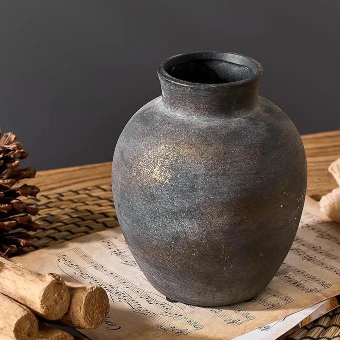 SIDUCAL Ceramic Decorative Flower Vase | 6 Inch Pottery Rustic Farmhouse | Boho | Terracotta Vase for Home Decor, Table, Living Room, Bathroom, Shelf, Mantel Decoration, Bronze by GreenHaven Gardens