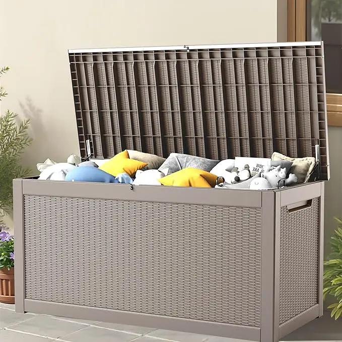 260 Gallon Storage Box, Waterproof Resin Deck Box with Steel Support & Hydraulic Rod, Lockable Storage Bench for Indoor & Outdoor Use, Storage Bin for Patio Cushions, Garden Tools, Grey by GreenHaven Gardens