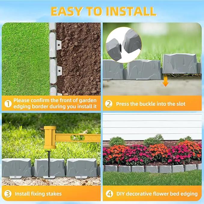 16 Pack(24FT) Landscape Edging w/ 48 Spikes | Flexible Plastic Border for Outdoor, Walkway, Lawn & Weed Control | 24" L x 3" H Faux Stone Edging for Landscaping,Garden Edging Border Stone(Gray) by GreenHaven Gardens