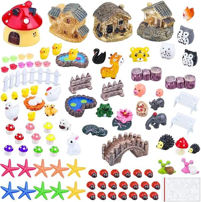 Modacraft 200Pcs Miniature Fairy Garden Accessories Including 100Pcs Fixed Pins, Fairy Garden Kit Fairy House Animal Figurines Mini Landscape for Garden Dollhouse Potted Plant Bonsai Terrarium Décor by GreenHaven Gardens