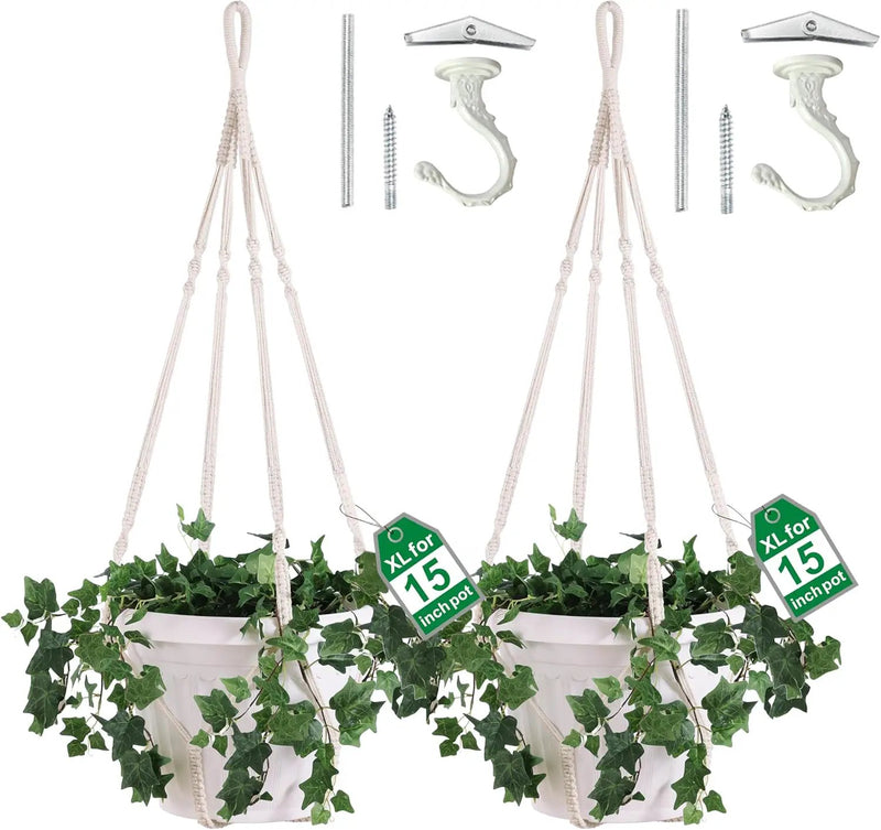 2 Pack Giant XXL 55 Inches Macrame Planter Hanger Large for 15 inch Pot + Swag Hook | Extra Large Hanging Planter for Indoor Plants | No Pot/Plant Included (XXL) by GreenHaven Gardens