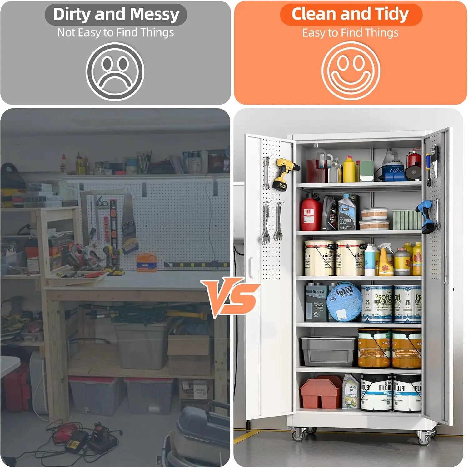 Aobabo 71" H×32" W×16" D Metal Storage Cabinet with Wheels, Garage Steel Storage Cabinet with 5 Adjustable Shelves and 4 Hooks for Home Office, Kitchen, Assembly Required, White by GreenHaven Gardens
