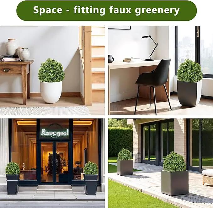 THE BLOOM TIMES 2ft Faux Boxwood Plants Outdoor Set of 2, Topiary Balls Artificial Outside Trees, 24" UV Resistant Fake Greenery Bushes & Shrubs for Front Porch Planter by GreenHaven Gardens