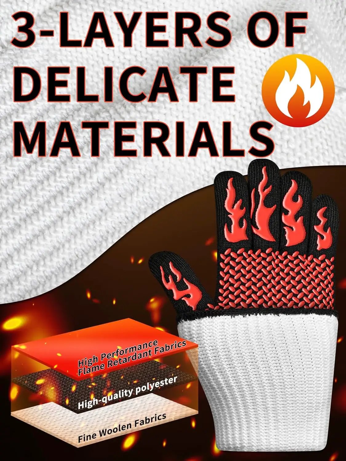 BBQ Oven Gloves, 1472℉ 3-Layers Heat Resistant Oven Mitts Silicone Non-Slip Cooking Gloves for Barbecue, Grilling, Baking, Welding, Smoker (A Pair) (Red) by GreenHaven Gardens