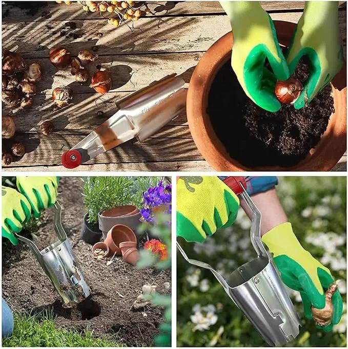 FLORA GUARD Bulb Planter with Depth Markers - Automatic Soil Releasing Seed Bulb Transplanter for Planting/Digging Tulips, Daffodils, Dahlias and More by GreenHaven Gardens