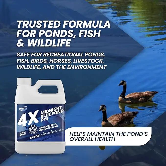 32oz Midnight Blue Pond Dye, 4X Concentrate Pond Dye Blue, Dark Natural Looking Aquashade for Beautiful Lake Water, Long-Lasting Colorant, Protects Against Sunlight - Ideal for Fish & Wildlife by GreenHaven Gardens