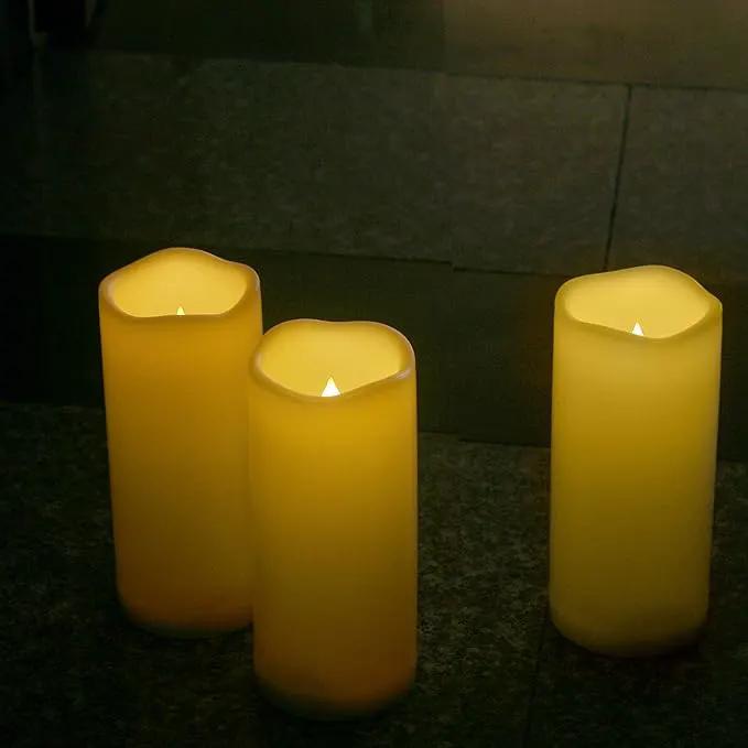 CANDLE CHOICE Waterproof Outdoor Battery Operated Flameless Candles Remote Timer White Tall Plastic Fake Realistic Flickering Electric LED Pillars for Lantern Wedding Christmas Decorations 3”x7” 3PCS by GreenHaven Gardens