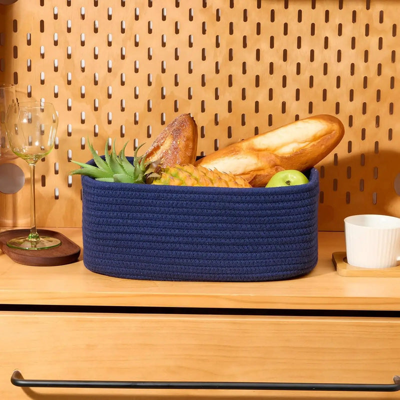 Small Storage Baskets for Organizing | Closet Organizer Bins | Shelf Toy Basket | Woven Rope Baskets | Cube Decorative Box | Shallow Basket | 13x8.5x5.1” | 3 Packs Navy Blue by GreenHaven Gardens