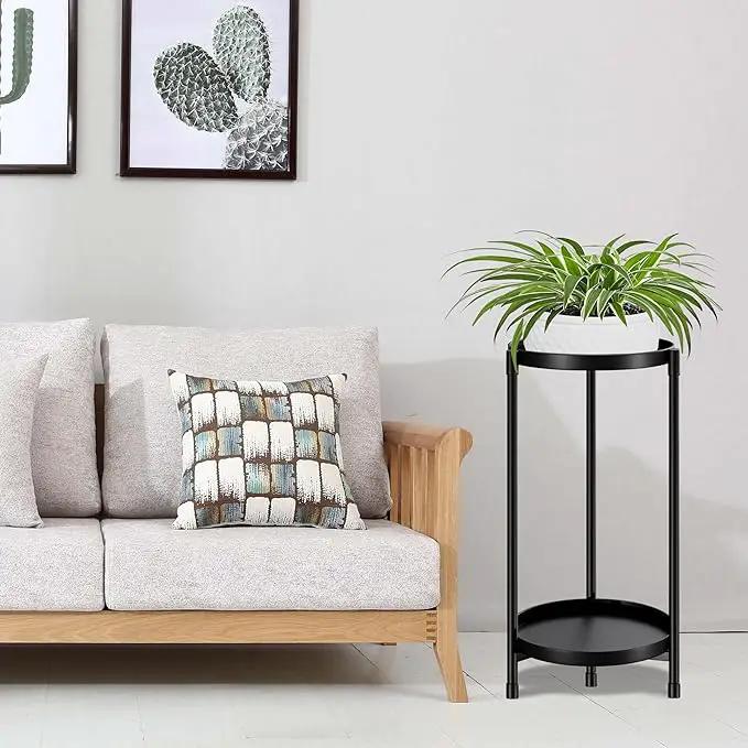 Plant Stand indoor outdoor - 2 Tier black Tall Metal Flower Pot Holder Potted Display Rack - Heavy Duty Corner Plant Shelf for Patio Garden Balcony Living Room Bedroom by GreenHaven Gardens