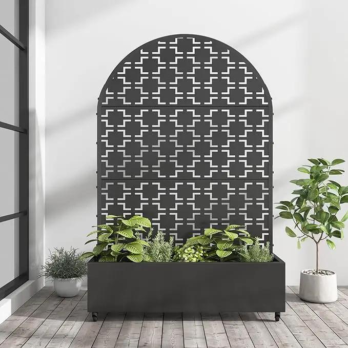 Casaphoria Metal Raised Garden Bed with Trellis and Wheels, 72"x47"x16" Arched Planter Box for Climbing Plants, Vegetables & Vines, Features Drainage Holes and Privacy Screen (Black-Brick) by GreenHaven Gardens