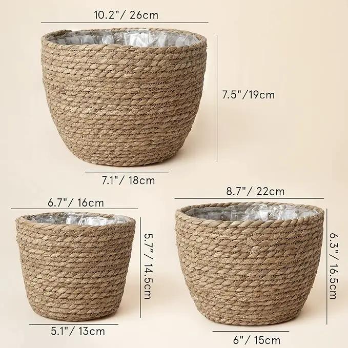 La Jolíe Muse Seagrass Planter Basket Indoor, Flower Pots Cover, Plant Containers, Natural(3-Pack) 10.2"+8.7"+6.7" by GreenHaven Gardens