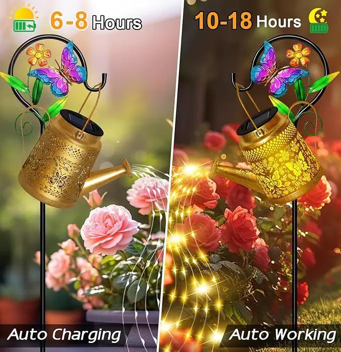 Solar Watering Can Lights Outdoor Garden Decor, Large Butterfly Hanging Lantern with Shepherd Hook, Waterproof Garden Lights for Outdoor Landscape Pathway Yard, Gift for Mom Grandma by GreenHaven Gardens