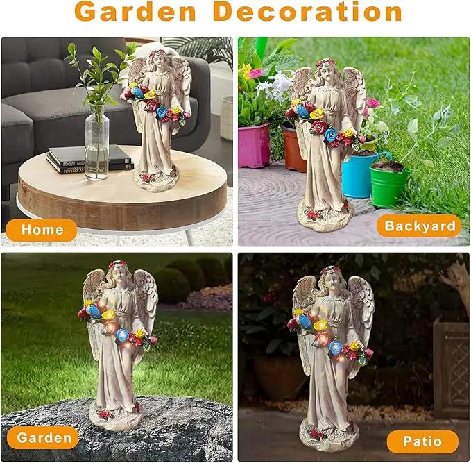 Angel Statues for Garden, Solar Angels for Outside, Angels Sculpture Holding Wreath for Outdoor Patio Lawn Balcony Ornament Gifts for Women/Mom/Grandma by GreenHaven Gardens
