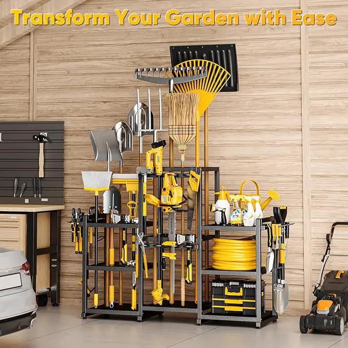 42" H Large Garden Tool Organizer, Holds Up to 86 Tools, Heavy Duty Yard Tool Organizer for Garage, 61“ Wide Lawn Freestanding Tool Storage Rack for Outdoor Shed Tool Rake, Shovel, Brooms by GreenHaven Gardens