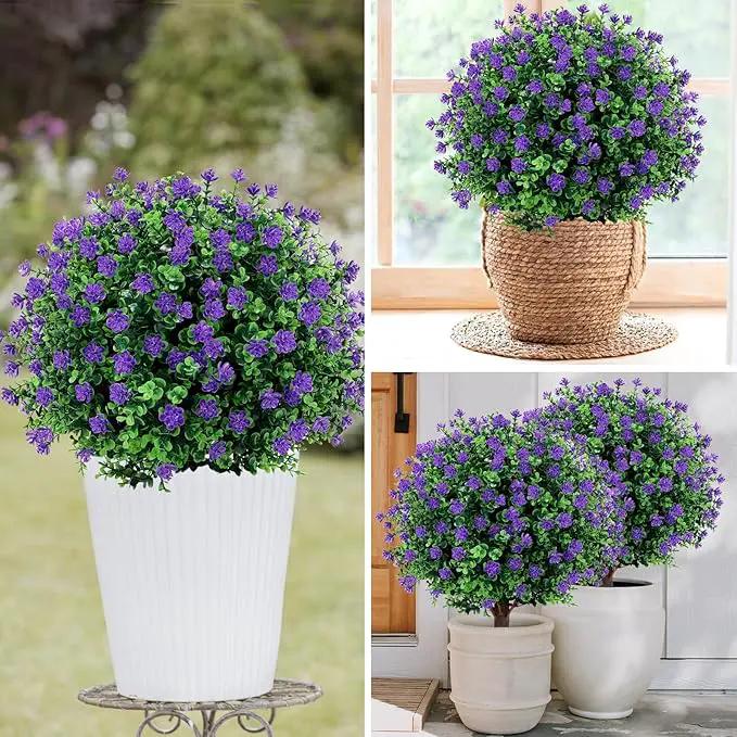 Artificial Purple flower Topiary Ball Tree 25" with Ground Spike, Set of 2 Artificial Boxwood Bushes for Faux Shrubs, Fake Evergreen Faux Plant for Indoor Outdoor Garden -UV Resistant–Fade-Proof by GreenHaven Gardens