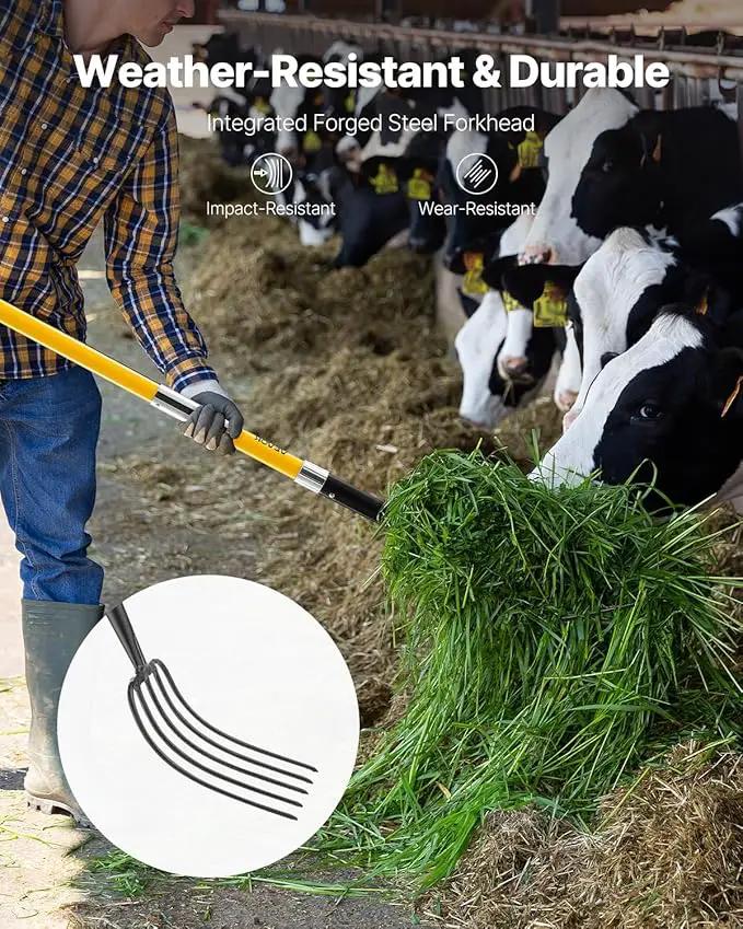 VEVOR Garden Fork, 5-Tine Gardening Pitchfork with Fiberglass Handle, 57 in Heavy Duty Digging Fork with Y Grip, Forged Steel Spading Fork for Hay Potato Composting Transplanting Aeration by GreenHaven Gardens
