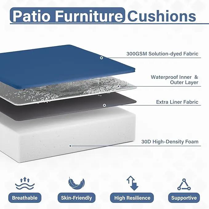Patio Chair Cushions 24 X 24 X 5 Inch Waterproof Outdoor Seat Cushions for Patio Furniture, Outdoor Sofa Couch Pads with Ties & Handle, Set of 2, Blue by GreenHaven Gardens