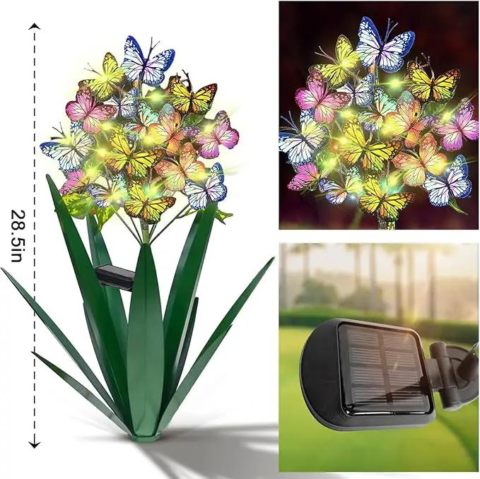 Homight Solar Metal Agave Butterfly Flower Stick Garden Sculpture - Outdoor Christmas Lights With Swaying Butterfly Sunflower - Solar Outdoor Gift (3 PCS Green) by GreenHaven Gardens