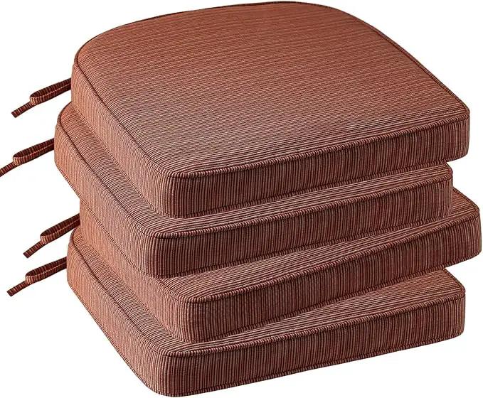Outdoor Outdoor Round Corner Seat Cushion, 17"x16"x2", Set of 4, Non Slip Seat Cushion Pads with Removable Cover for Patio Furniture, Garden Yard Lawn, Dark Yellow Tan Stripe by GreenHaven Gardens