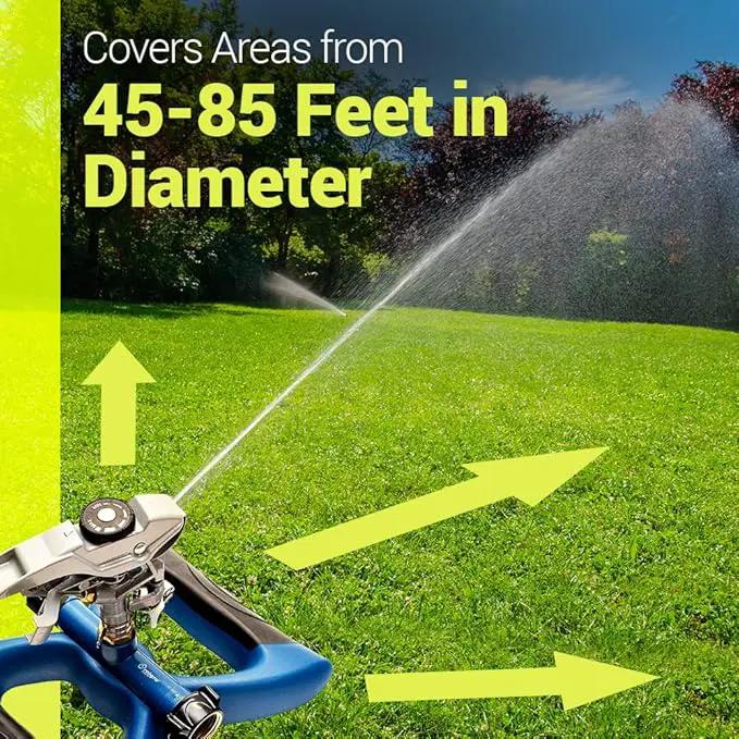 Lawn Sprinkler with Metal Head - 360 Degree Pulsating Garden Water Sprinkler for Lawn - Waters up to 85 feet in Diameter, Adjustable Spraying Area and Distance by GreenHaven Gardens