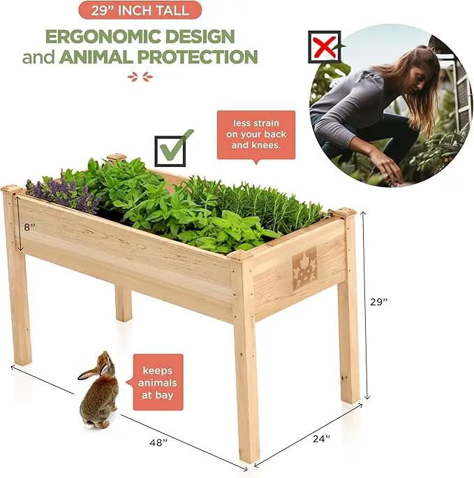 Raised Garden Bed with Legs 48x24x30 - Natural Cedar Wood Elevated Planter Box with Bed Liner for Flowers, Veggies, Herbs - 200lb Capacity by GreenHaven Gardens