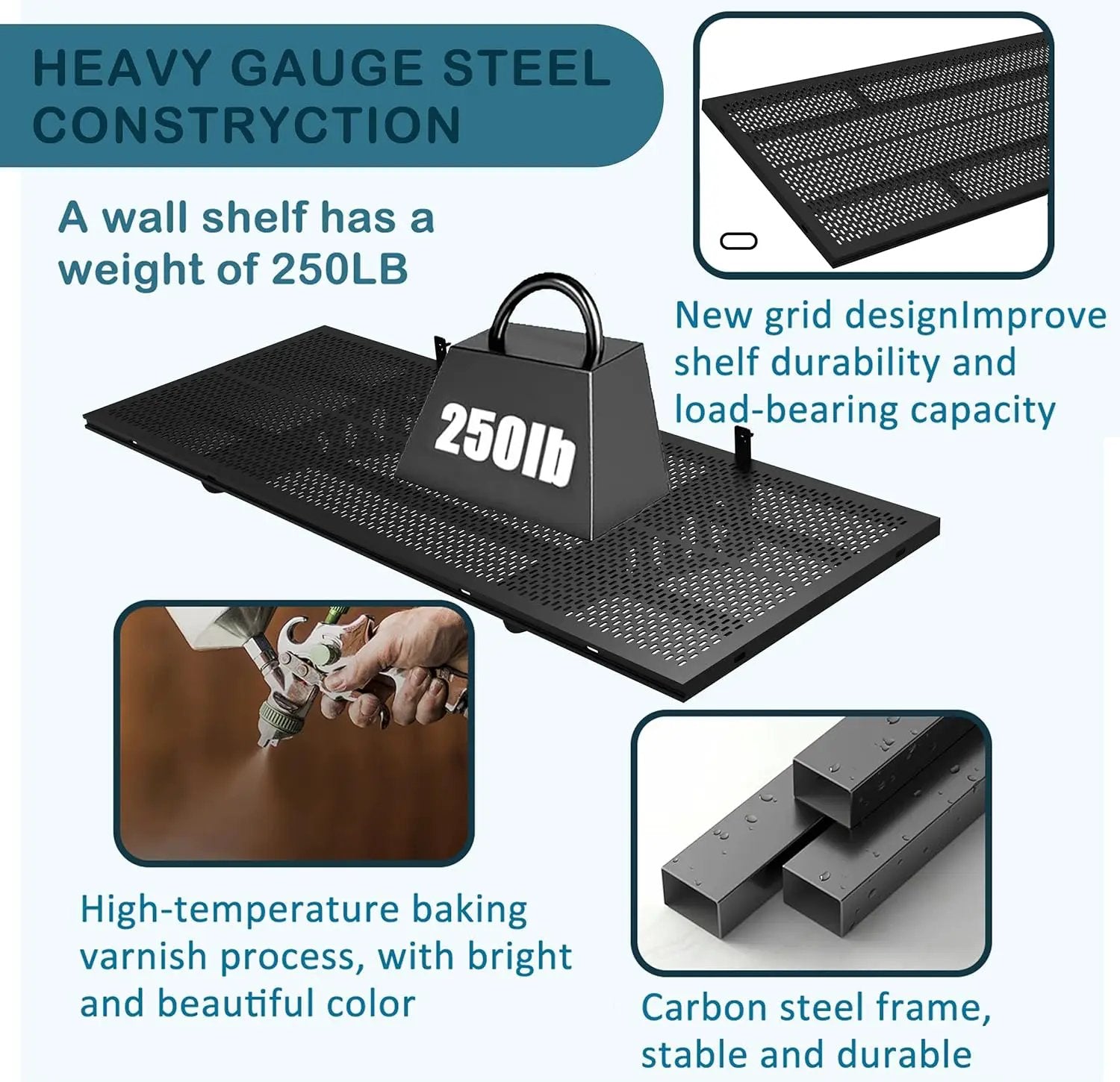 New 4 Pack Garage Wall Shelving, Heavy Duty 1.5' x 3.8' Wall Mount Storage Shelf with Hooks, Garage Storage Rack Floating Shelves, Holds 250 lbs Each by GreenHaven Gardens