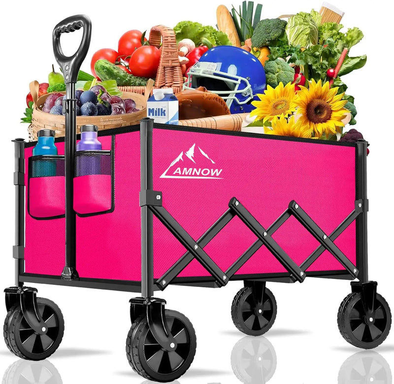 Collapsible Folding Wagon Cart, 350LBS Utility Large Capacity Cart Foldable Wagon with All Terrain Wheels, Grocery Wagons Carts for Garden Shopping Sports Camping, Rose by GreenHaven Gardens