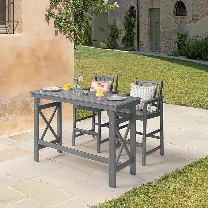 41" Outdoor Bar Table, HDPE Adirondack Outdoor Bar Table, All Weather Outside Bar Counter Height Tables Balcony Furniture, HDPE Patio Bar Tables for Bistro, Deck, Porch, Poolside, Smoke Gray by GreenHaven Gardens