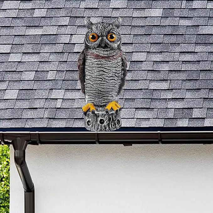 Hausse Fake Owl Decoy Bird Scarecrow Sculpture, 13.6 Inch Plastic Horned Owl Bird Deterrents, Garden Protectors, Nature Enemy Pest Repellent for Outdoor Garden Yard by GreenHaven Gardens